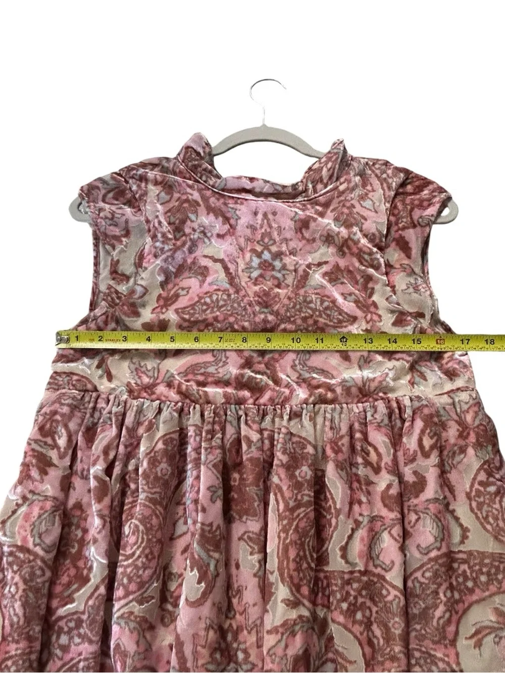 Free People All The Time Velvet Pink Paisley Boho Mini Dress Size XS Oversized